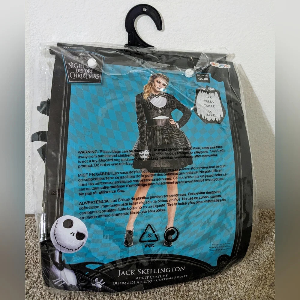 Nightmare Before Christmas Jack Skellington Adult‎ Costume Tall Size L - Picture 3 of 11